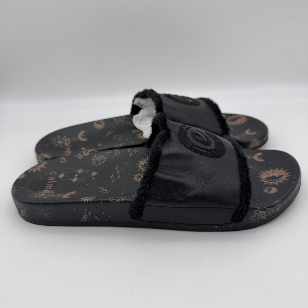 Johnny Was CALME Slide Sandals Women Size 10 Astrology Leather Black Comfort NEW - Picture 3 of 10